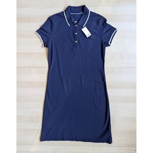 Banana Republic NWT Navy Polo White Piping Tennis Classic Prep Pearl Button Sm